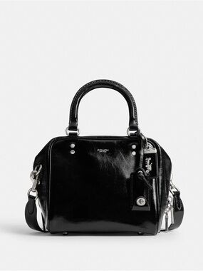 Coach Black Patent Leather Cube Rogue 20 with Silver Hardware